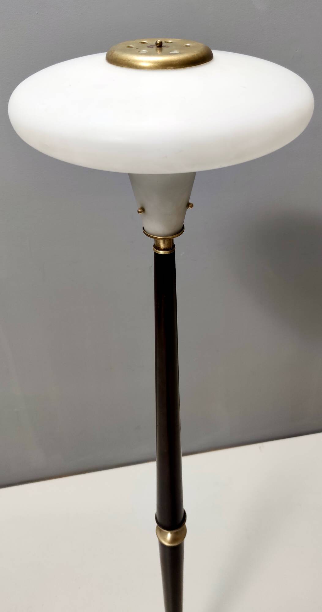 Elegant Glass, Beech and Brass Floor Lamp, Italy