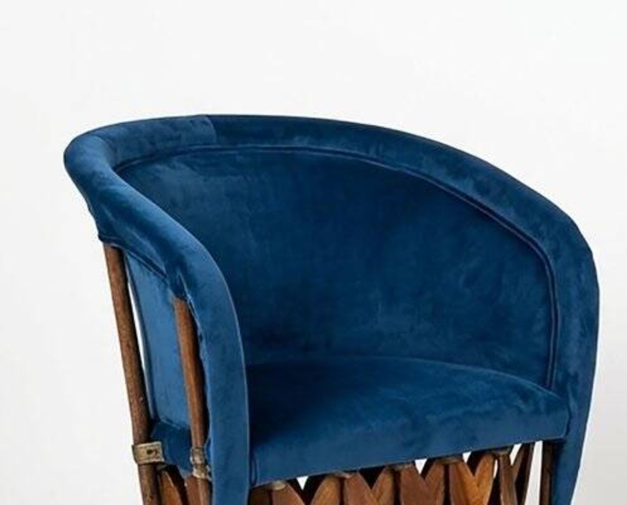 Mexican Equipal Style Chairs in Navy Blue Velvet by Wim Rietveld, Set of 2