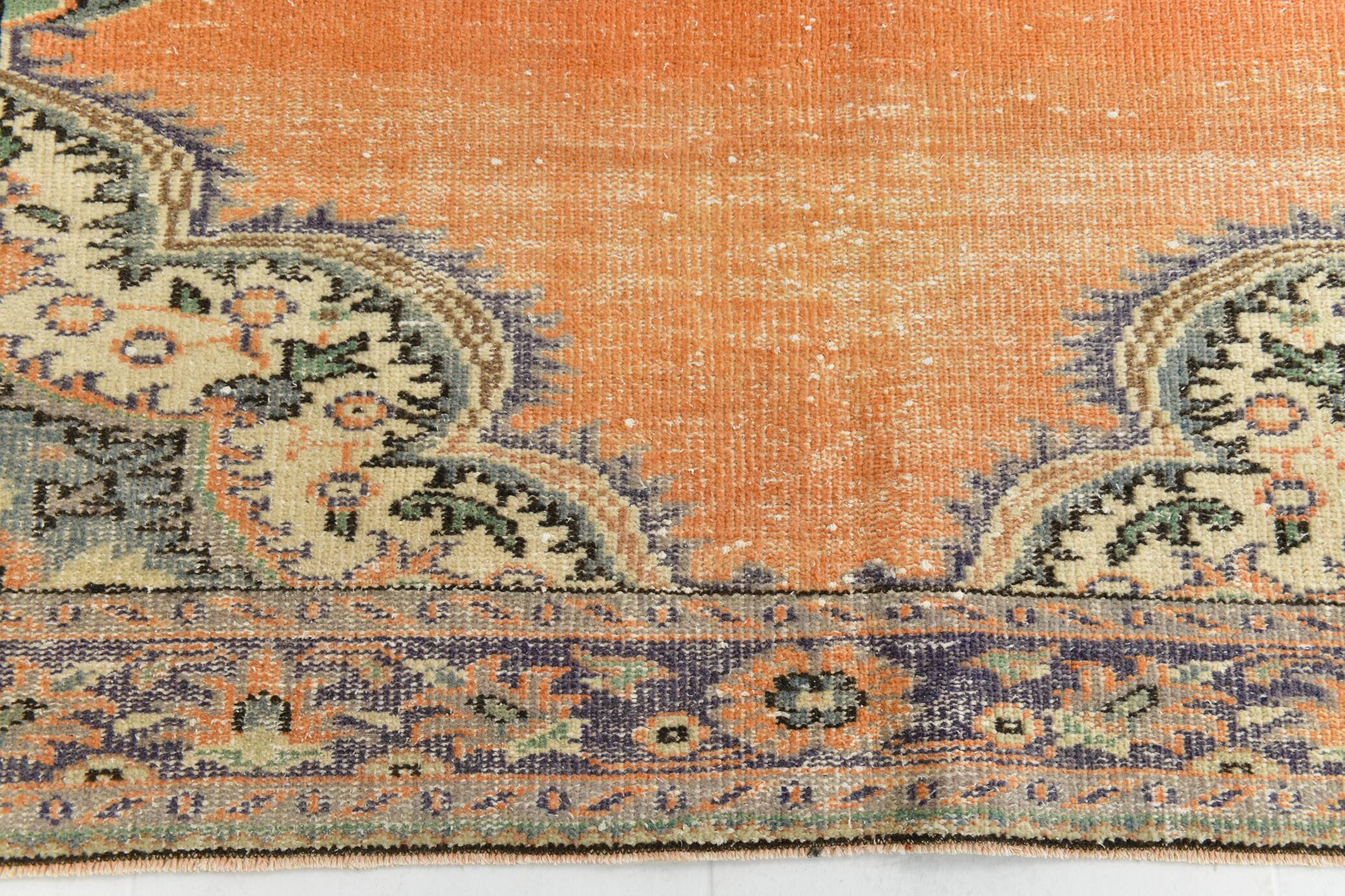 6x9 Antique Vintage Orange & Greeb Turkish Rug, 182x286Cm