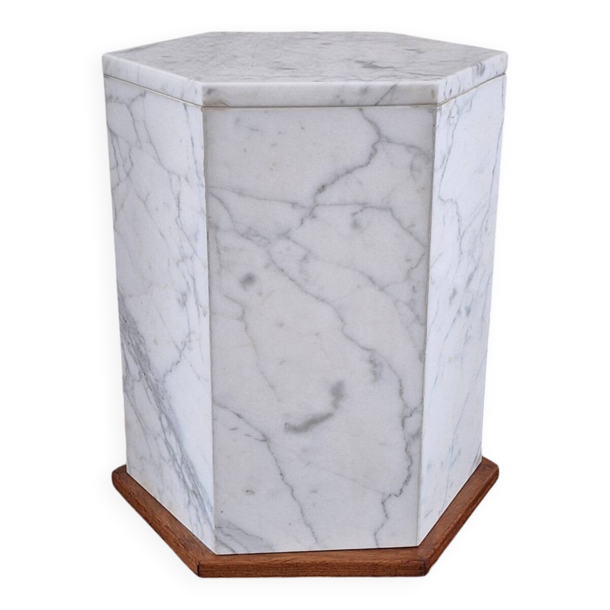 Italian hexagonal Carrara marble monolith side table / pedestal