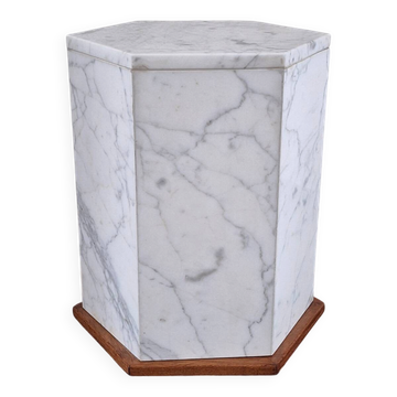 Italian hexagonal Carrara marble monolith side table / pedestal