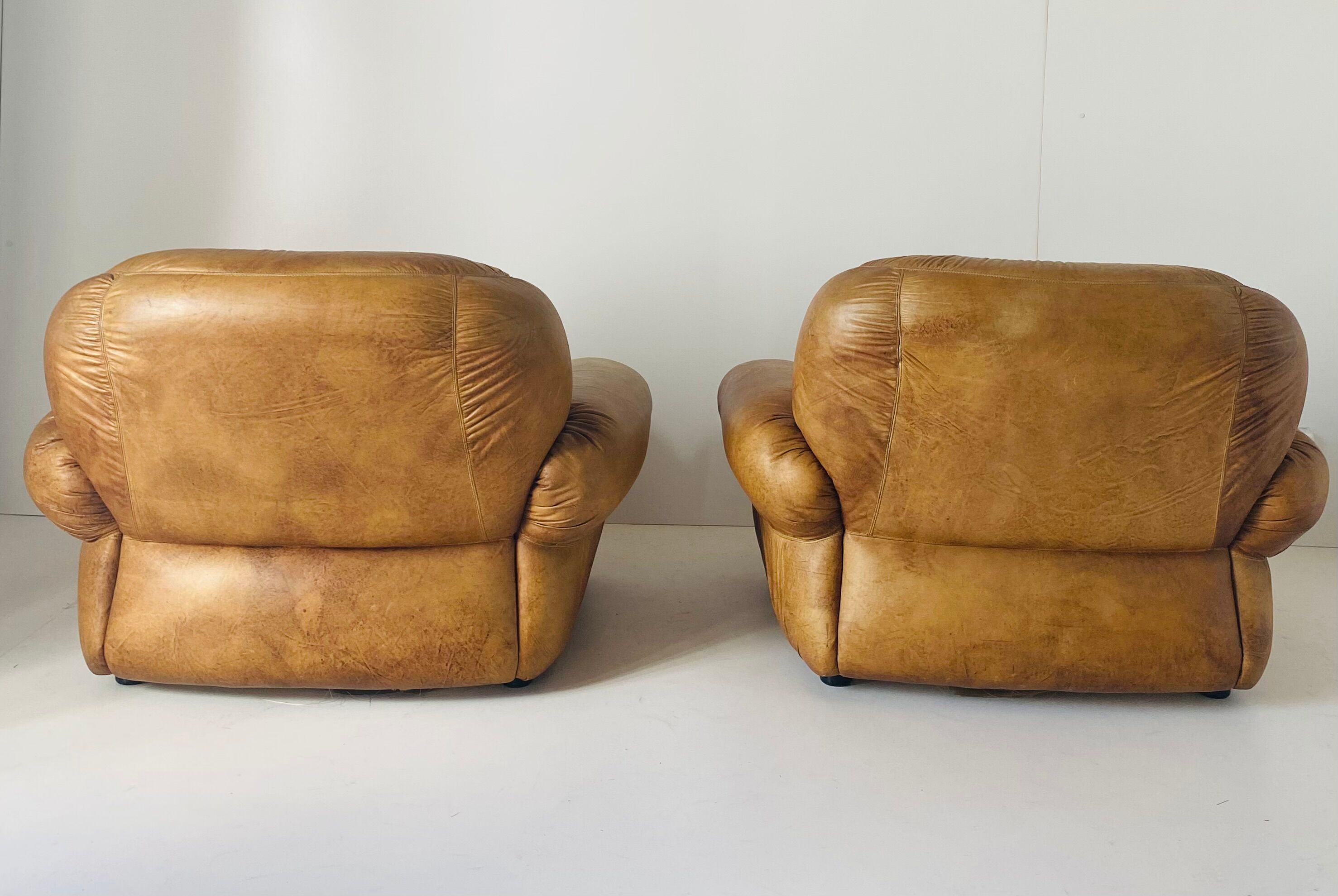 Pair of brown leather armchairs