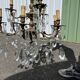 Large antique chandelier with 9 lights, bronze and cut glass pendants, cherubs, style