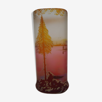 Ancien vase paysage décor bord de lac