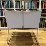 Set of 2 low chairs "FIL" in chromed metal and white leather by Pascal MOURGUE for CINNA/LIGNE ROSET