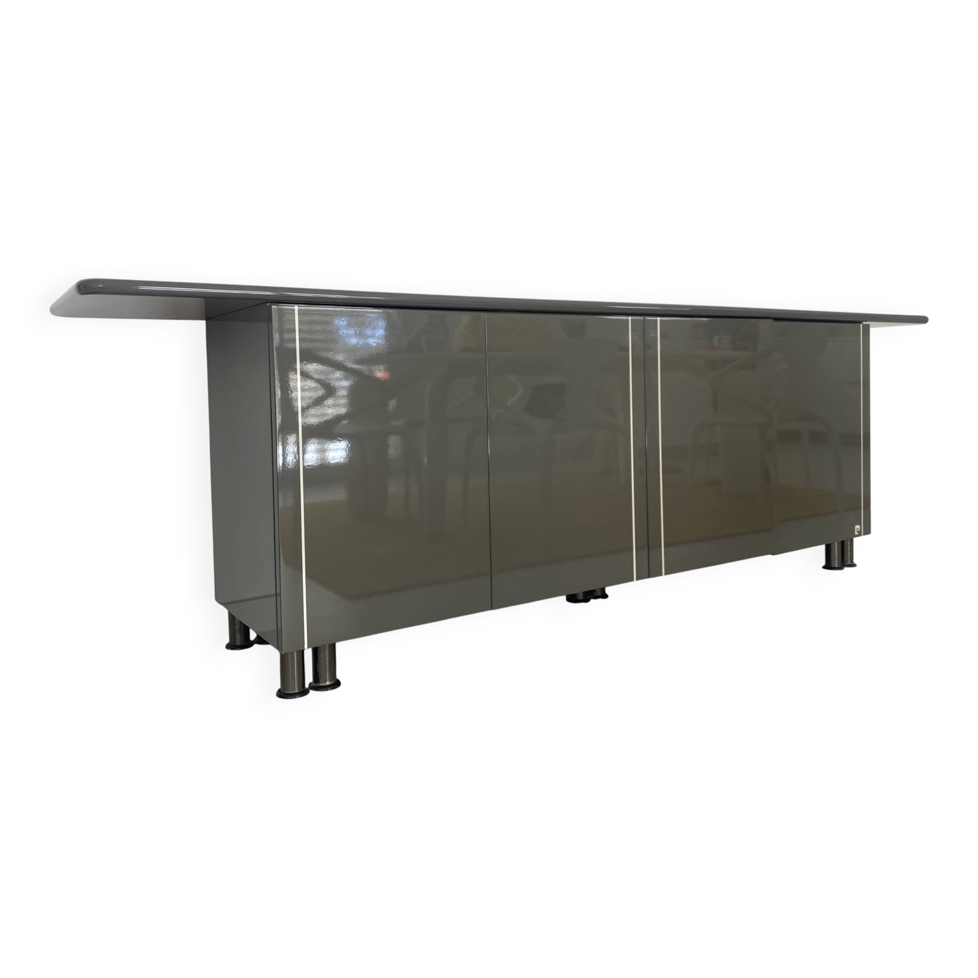 Grey lacquered Grand Buffet Pierre Cardin with drawers