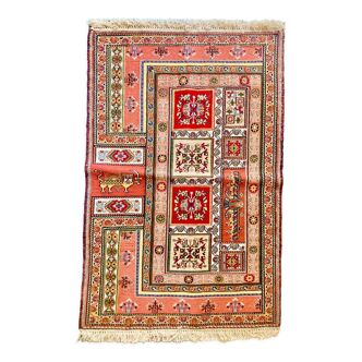 Sirjan vintage Persian carpet fine silk and wool  105x70cm
