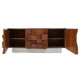 Brutalist Style Sideboard In Solid Wood and Siena Marble