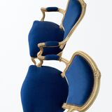 Pair of Louis XV style armchairs in blue velvet