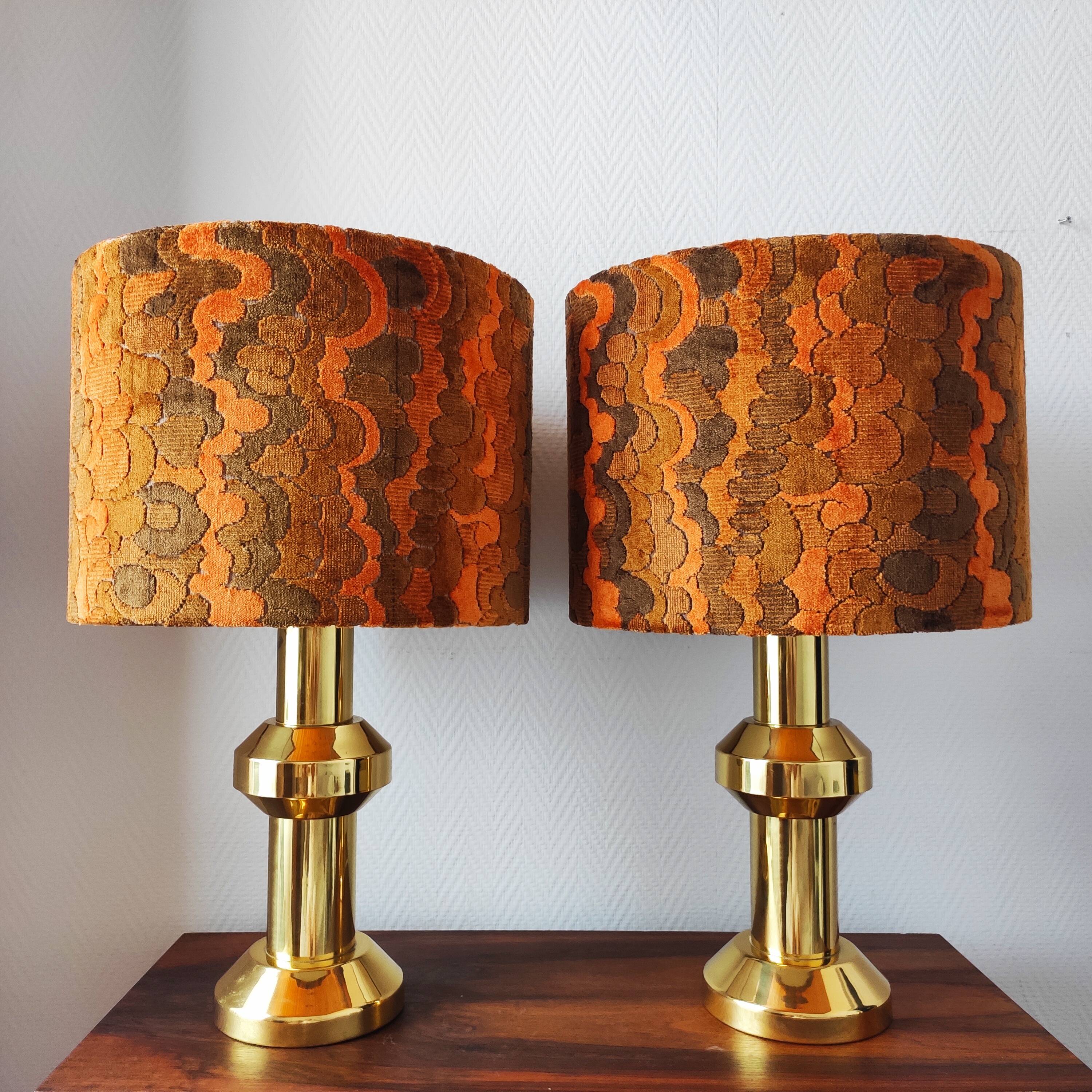 Pair of large vintage 1970s brass living room lamps