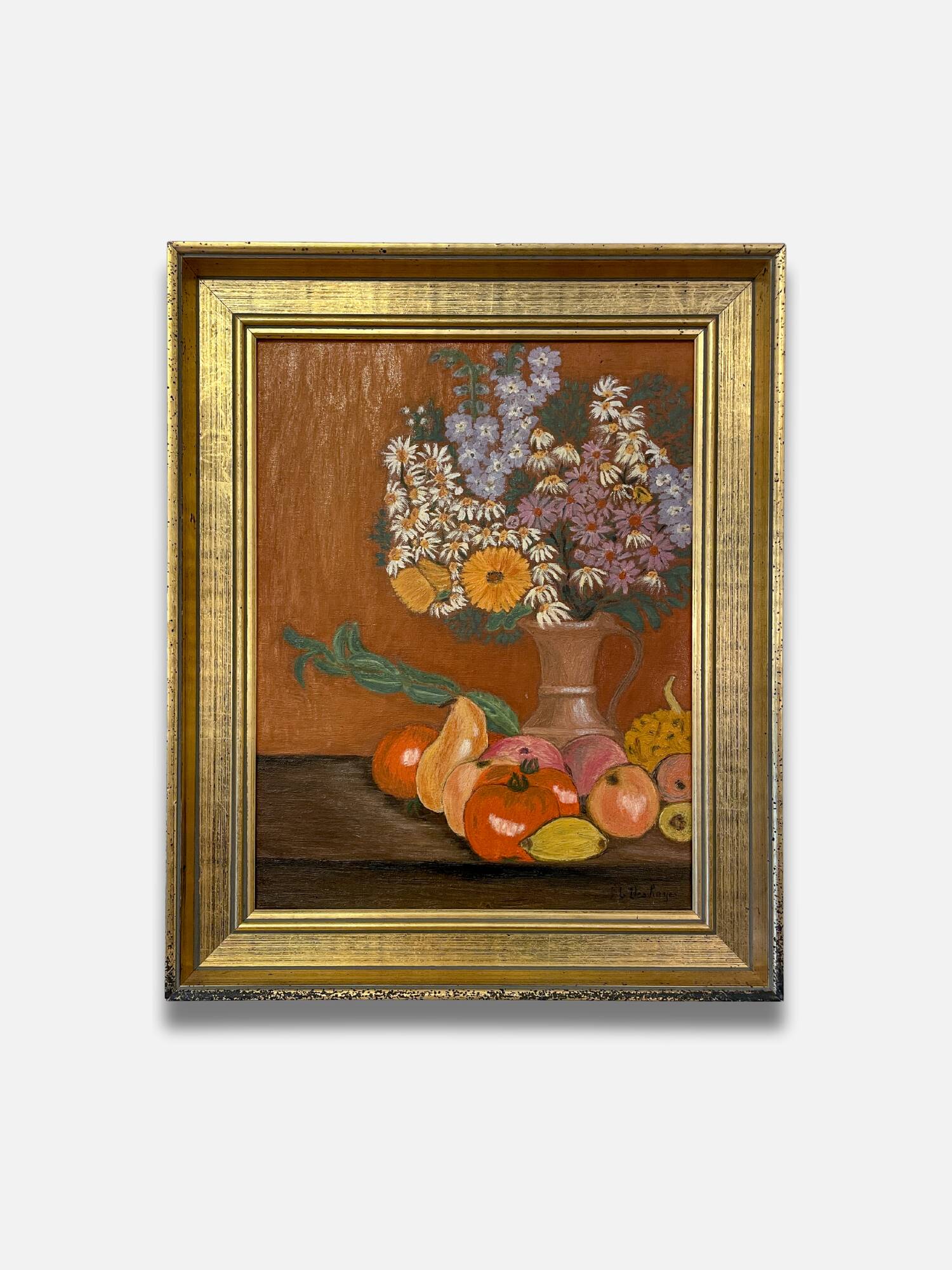 Antique still life painting – Oil on canvas signed FL Deshayes – Flower