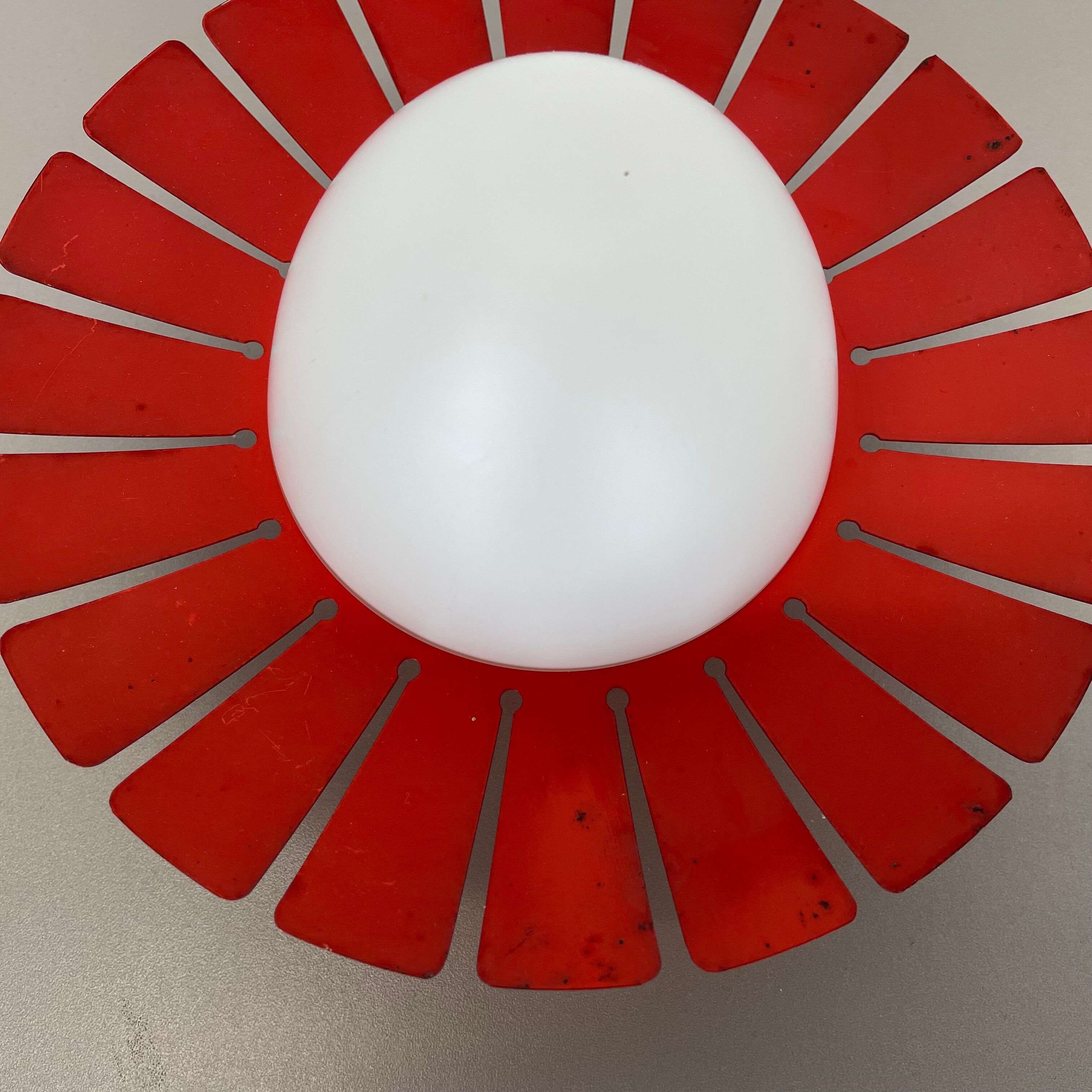 Red opaline glass wall sconces, Italy, 1960s