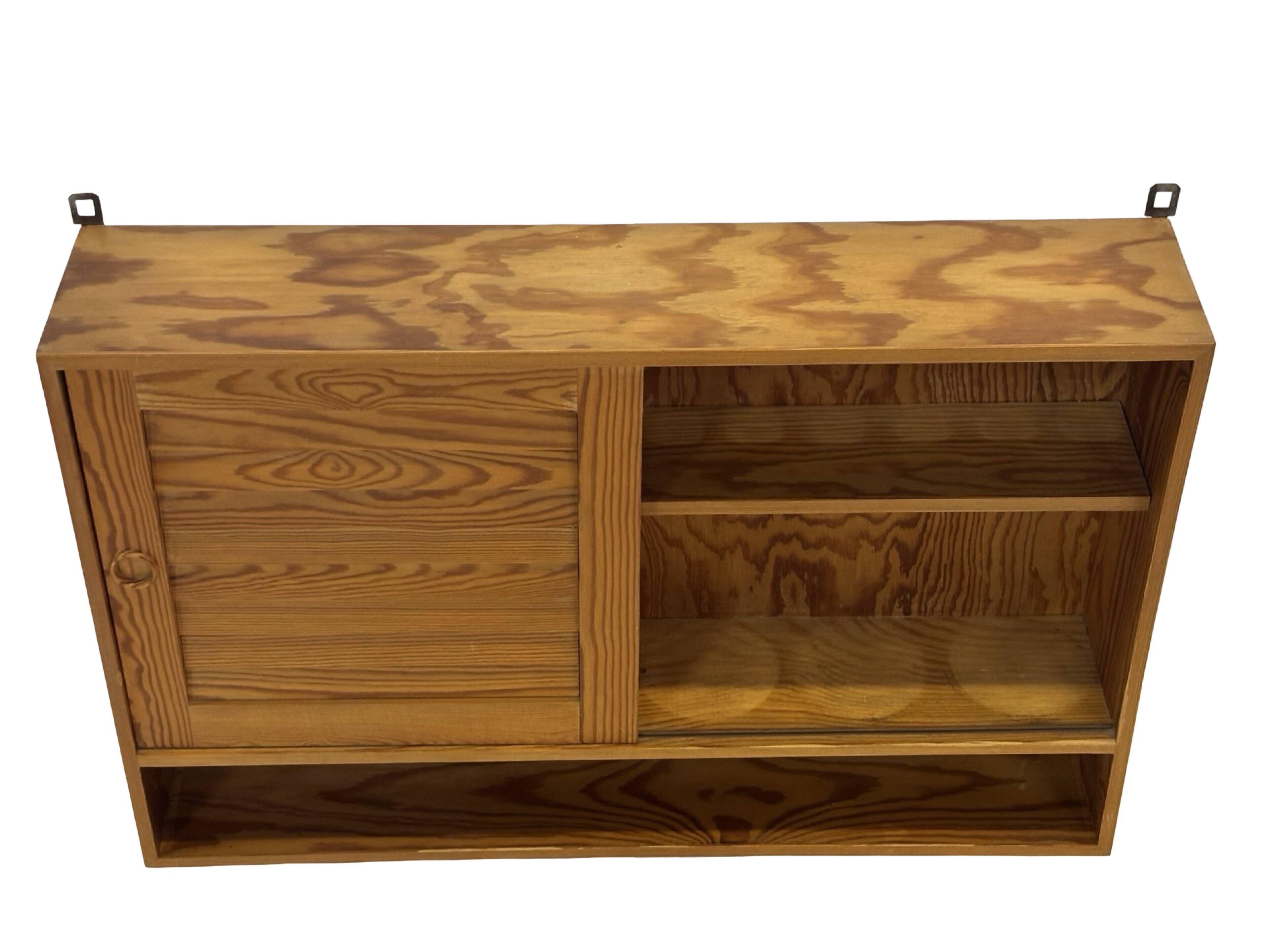 Vintage 1970s pinewood wall cabinet shelf wall unit