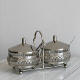 Saucières, serviteur en métal argenté et verre ciselé