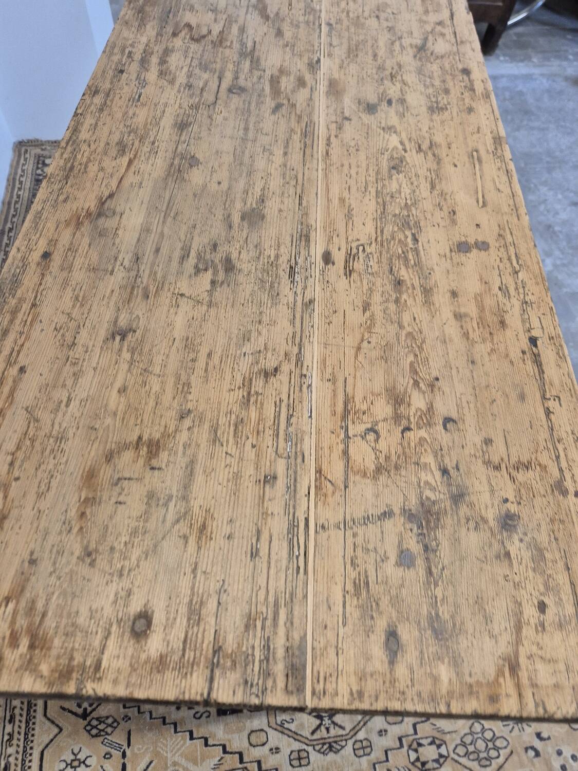 Rustic farmhouse table/desk in solid oak and antique fir 1950s