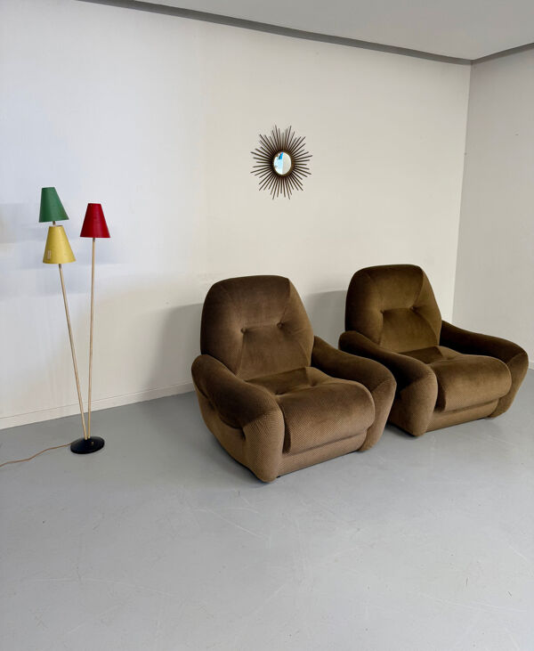 Lot 2 fauteuils tissu cosy design francais années 70 vintage