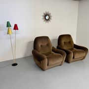 Lot of 2 cosy fabric armchairs, French design, vintage 1970s.