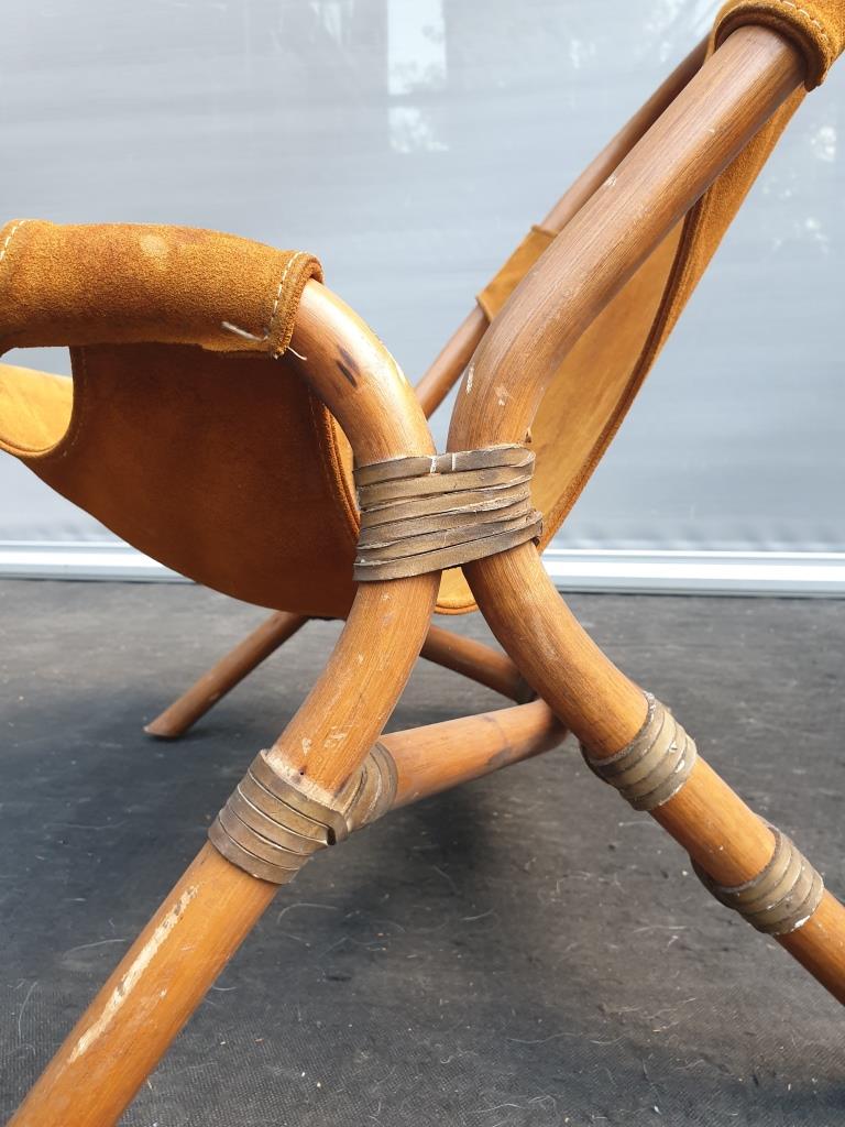 Armchair 1960 bamboo and suede leather