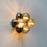 Vintage German wall or ceiling lamp from the space age in chrome and glass by Motoko Ishii for Staff, 1970s.