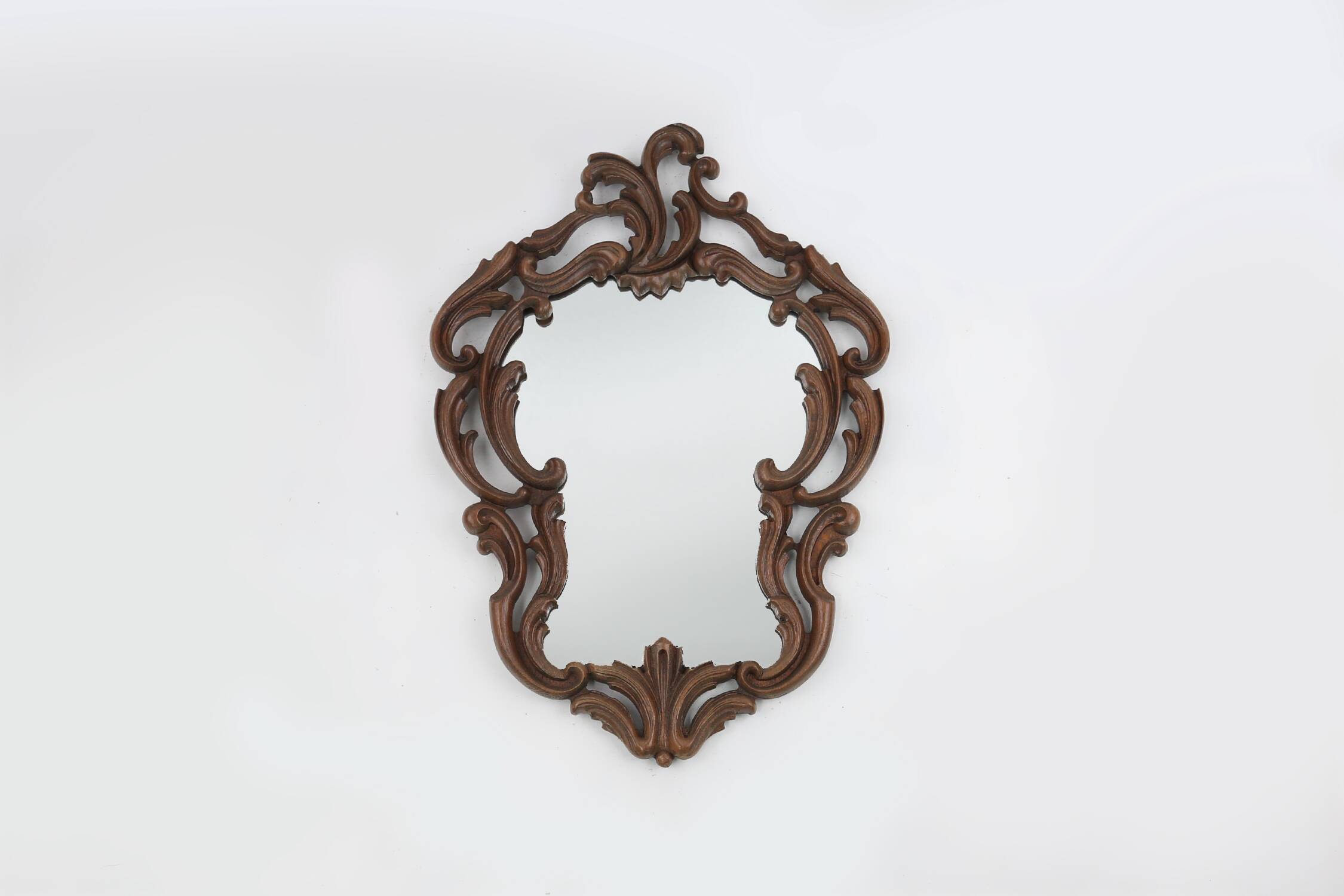 Baroque mirror with hand carved oak ornated frame, France 1950s