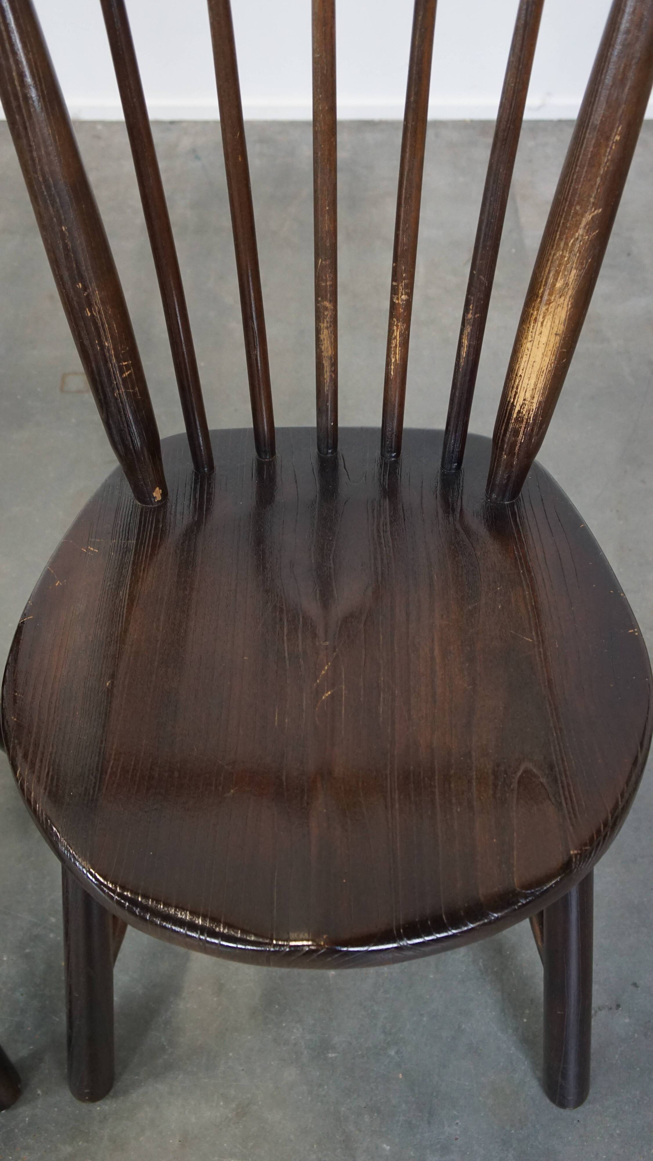 Set of 4 vintage wooden De Ster Gelderland design spindle chairs