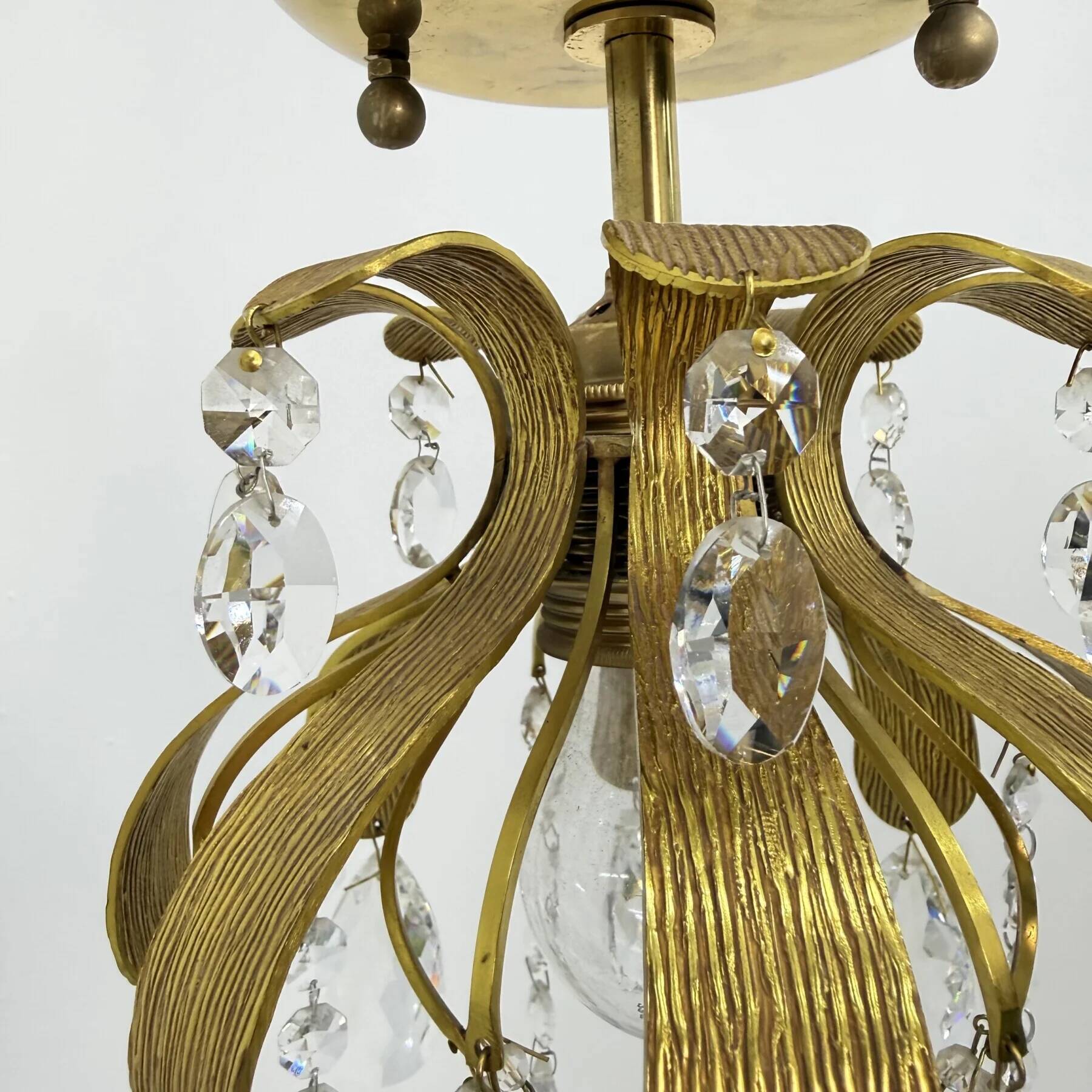 Palwa crystal flush mount by Ernst Palme, brass pineapple, 1960s, Germany