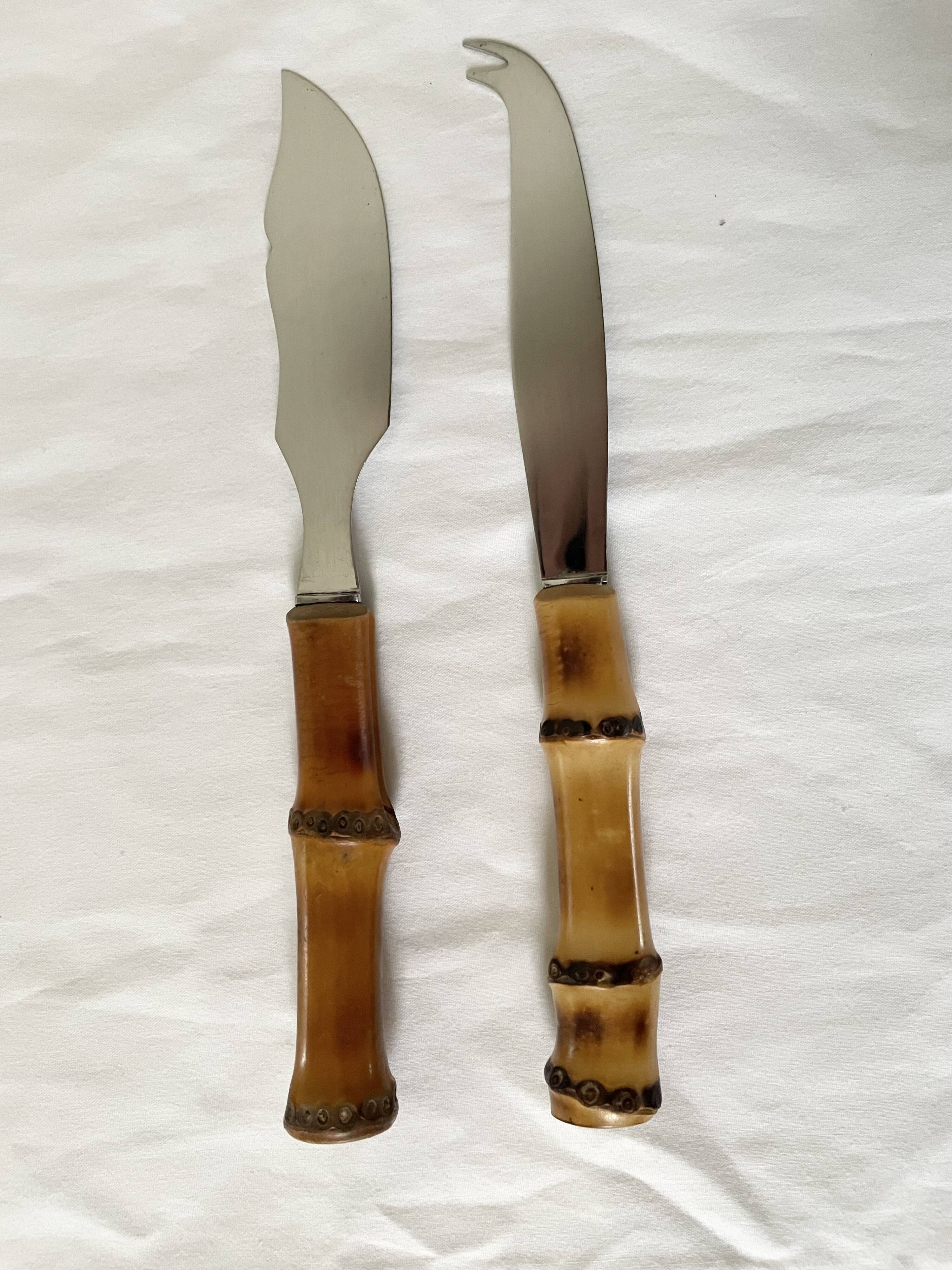 Bamboo handle cheese knives.