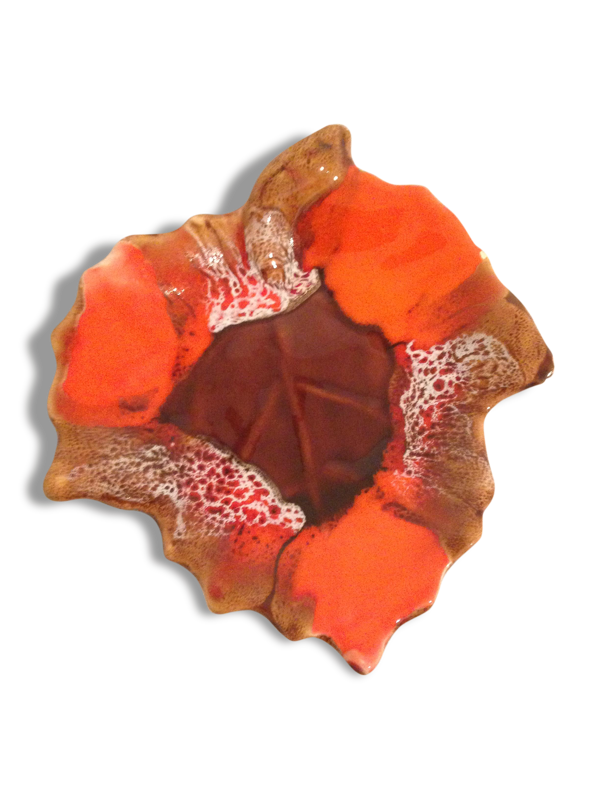 Vide poche ancien vallauris forme feuille céramique + metal vintage