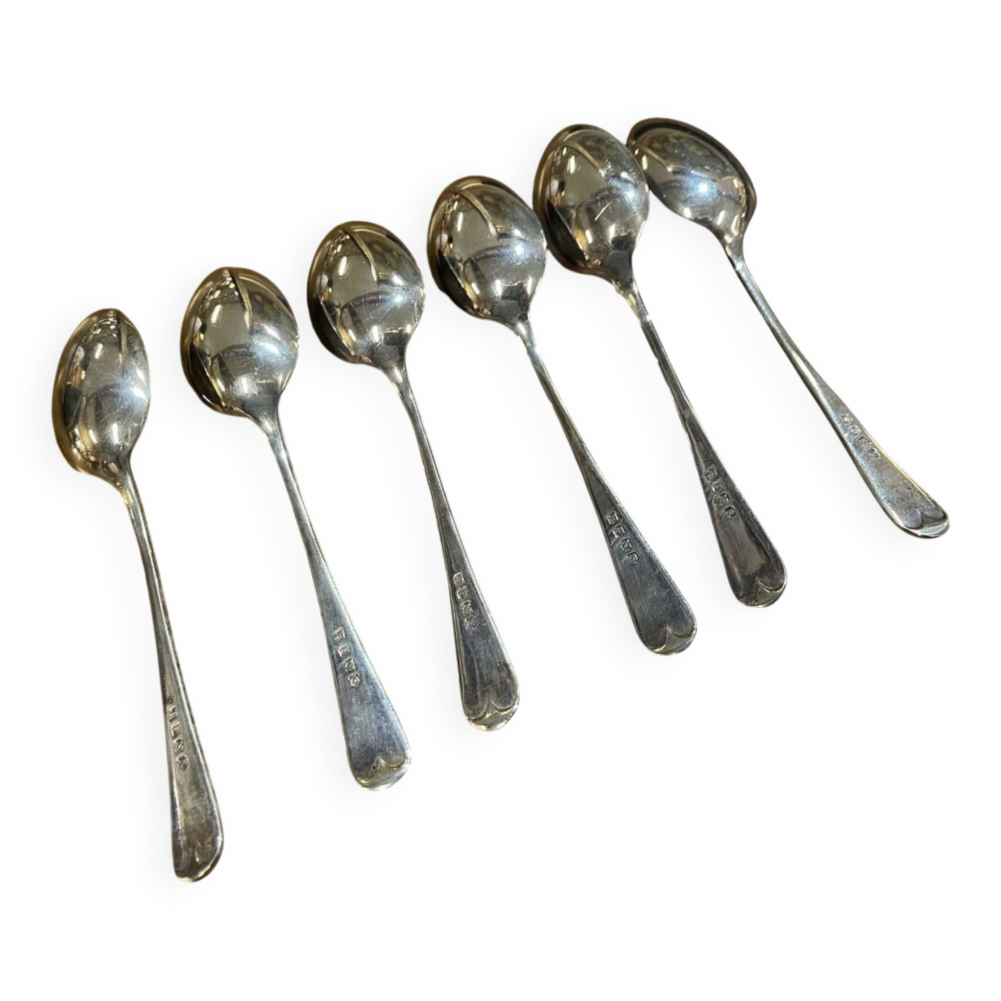Coffret de 6 cuillères à dessert anglaises en métal argenté