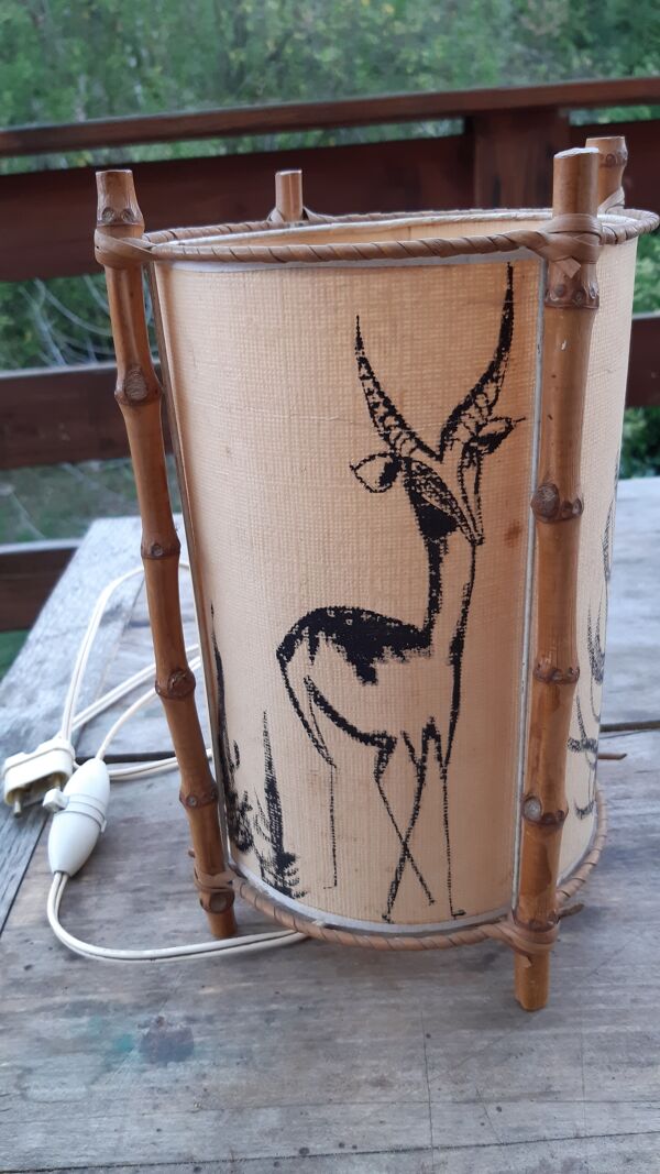 Lampe rotin et parchemin  1950