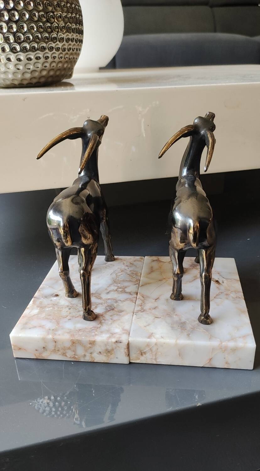 Art Deco Bookends Pair / Antelopes / Regule / Marble
