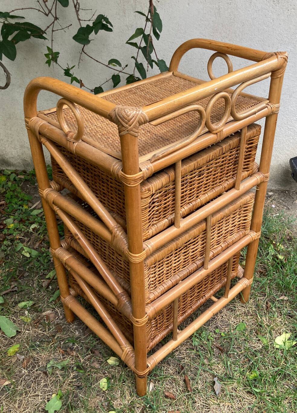 Commode trois tiroirs - Bambou Rotin - vintage