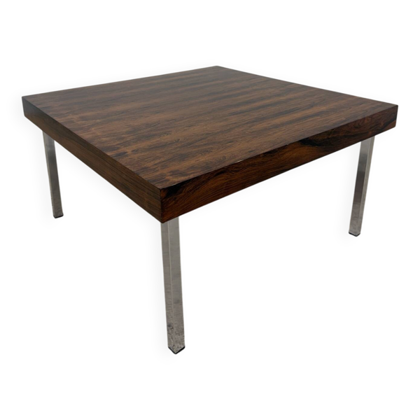 Table basse vintage en palissandre et acier chromé – Années 70