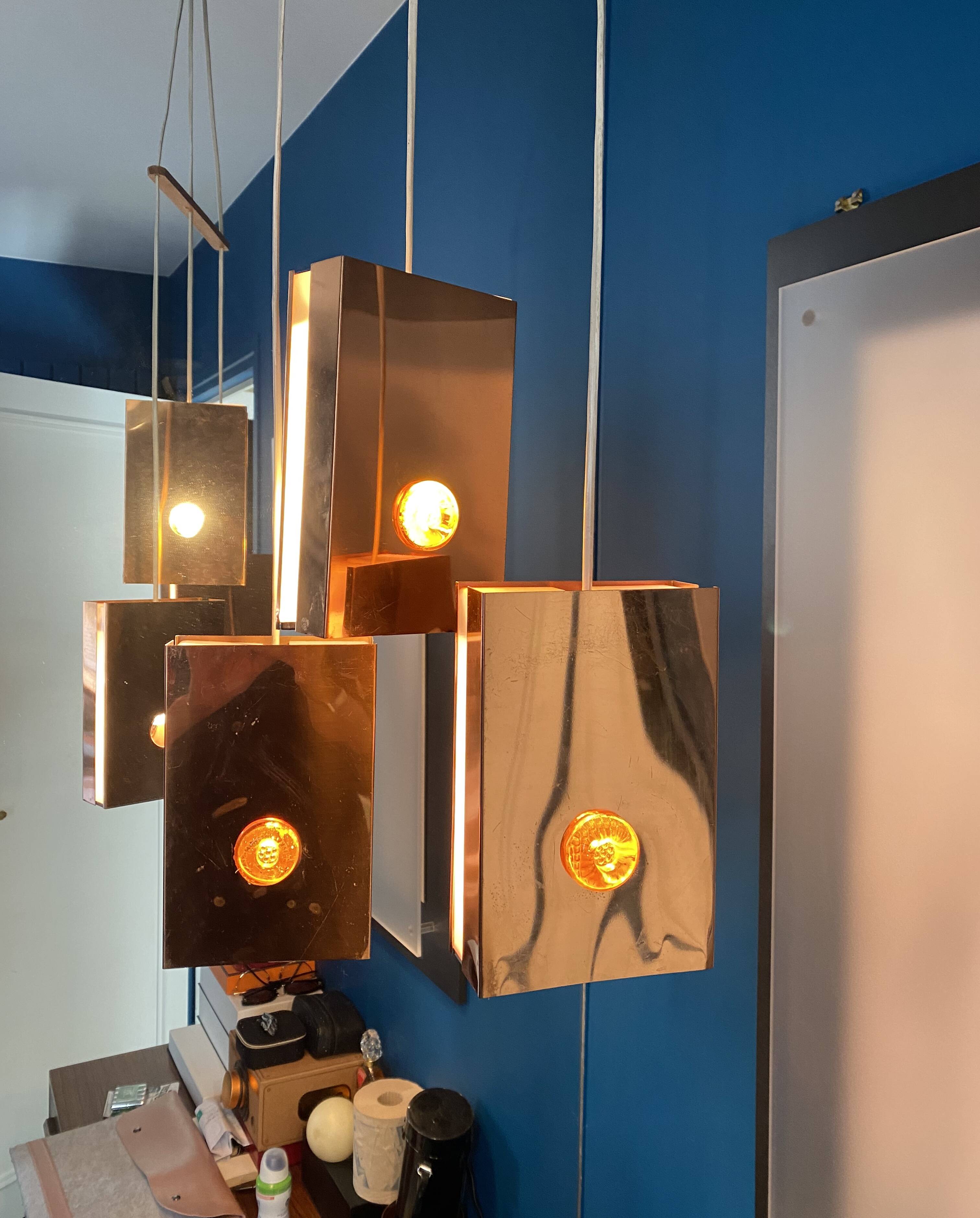 Copper and glass pendant light from the 1970s.