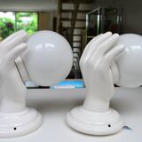 Pair of white ceramic wall lights from the 70s