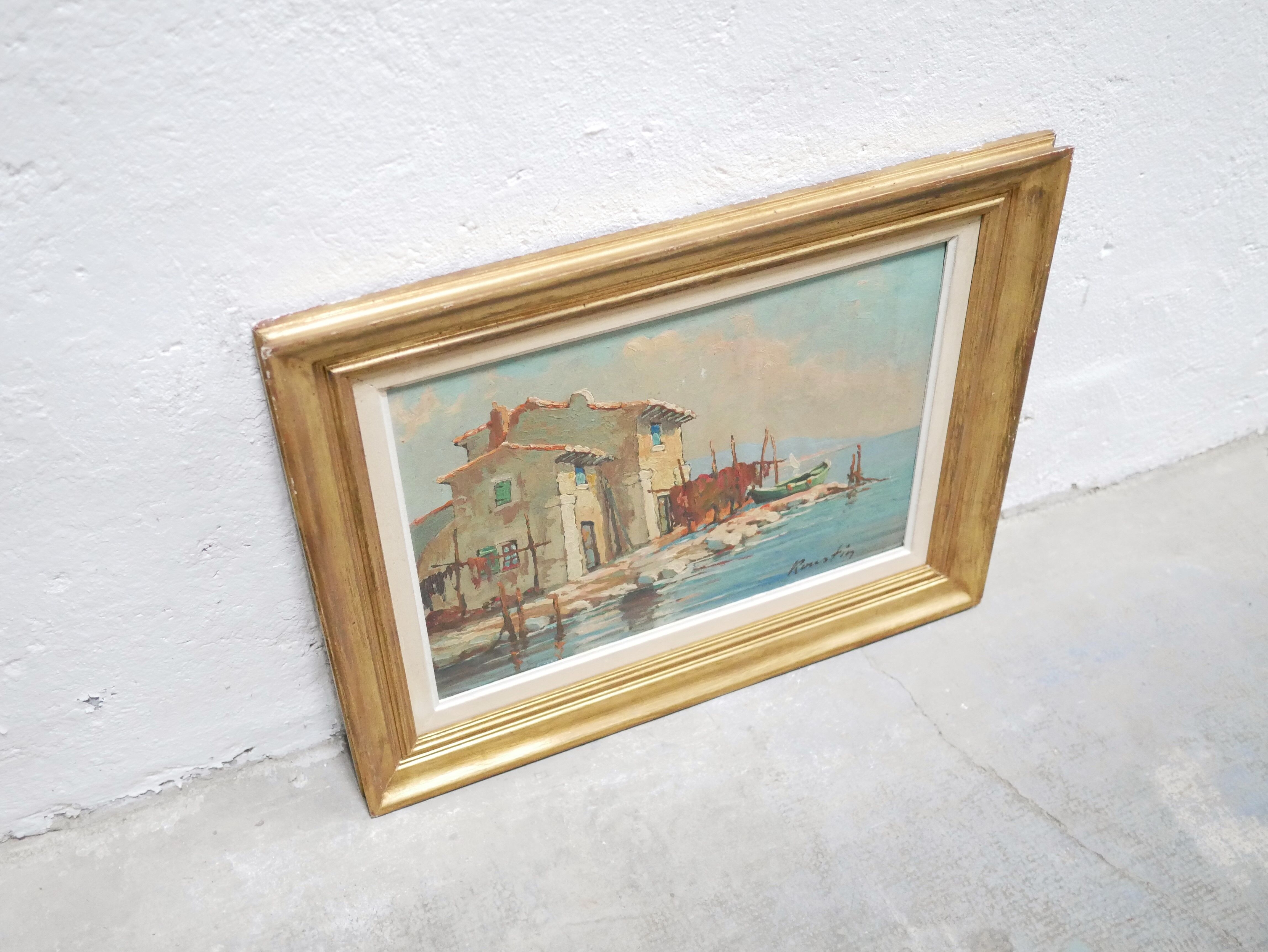 Old painting, oil on panel signed Roustin