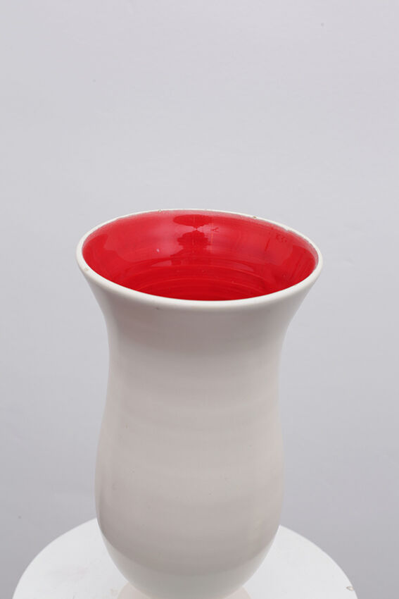 Red interior white ceramic vase
