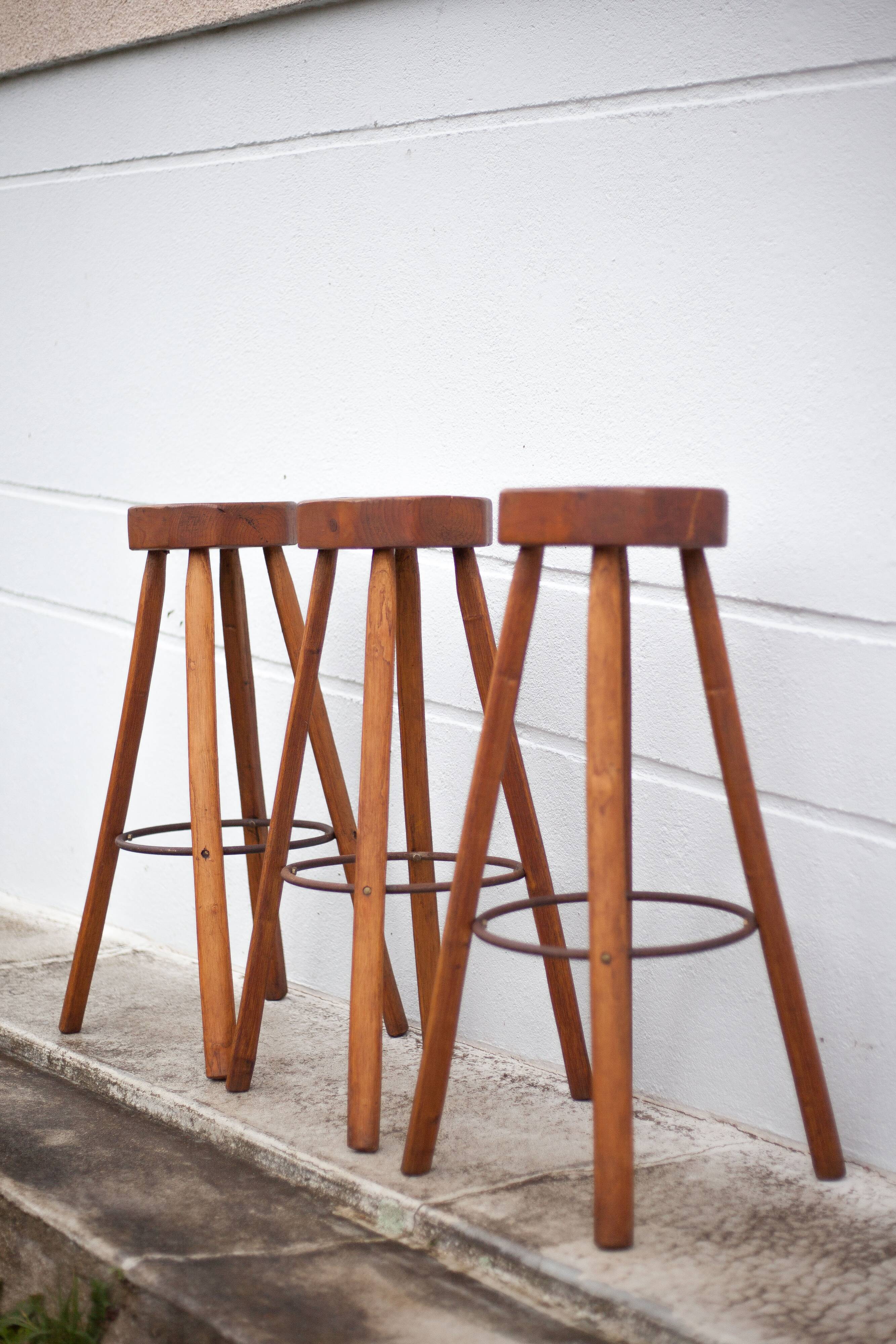 Tabouret de bar X 3 , tabouret bois et métal, tabouret brustaliste, tabouret haut