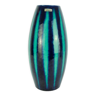 Vase modèle 248-38 Scheurich europ-line mid century avec motif de rayures en bleu et vert émeraude