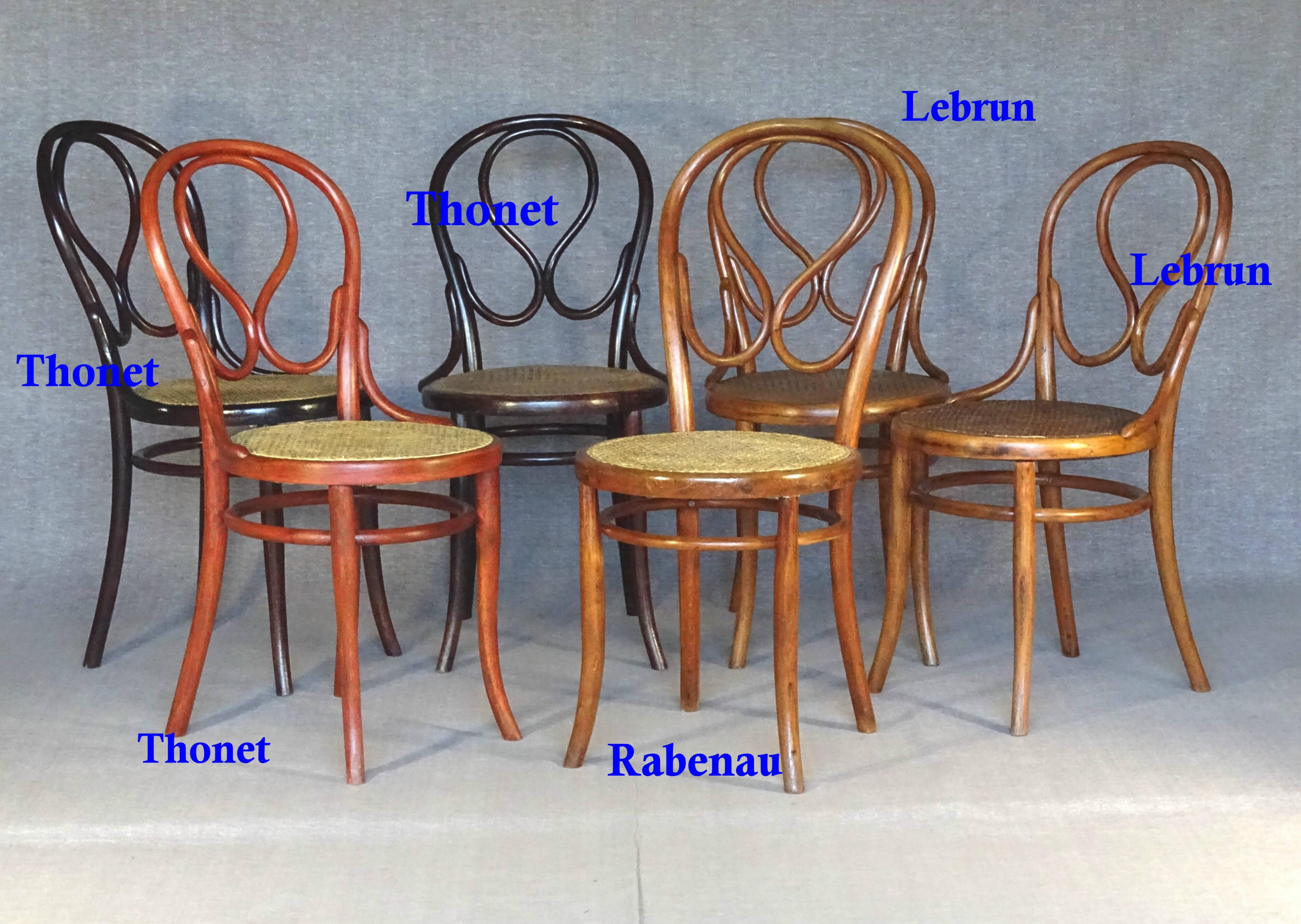Set of 6 chairs no. 20 known as "omega" caned, including 3 thonet.