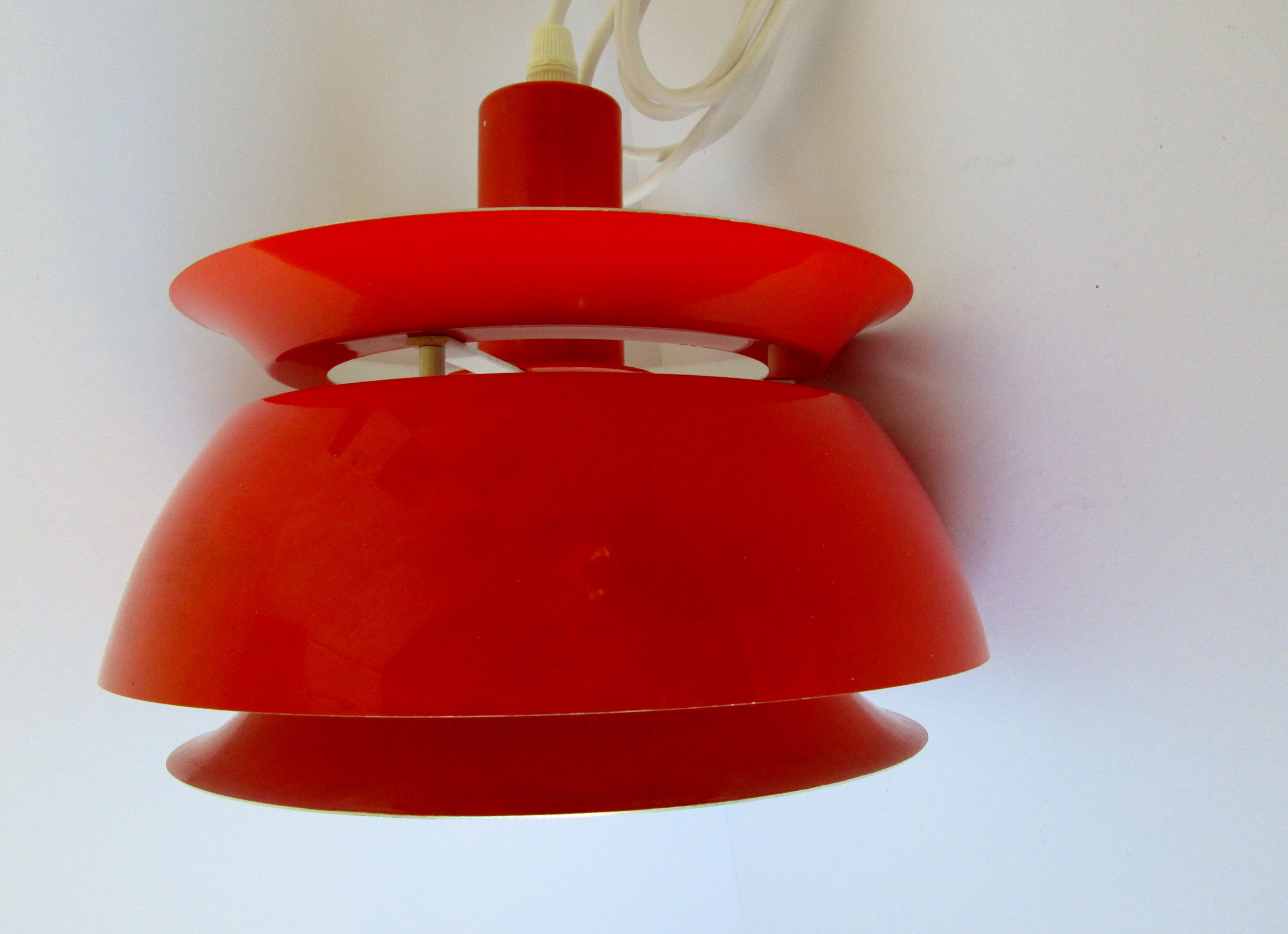 Set of 2 Danish Mid-century vintage Nevada pendant lights, orange, PH style, by Vitrika Denmark