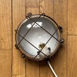 Waterproof industrial porthole light in Bakelite with a glass globe.