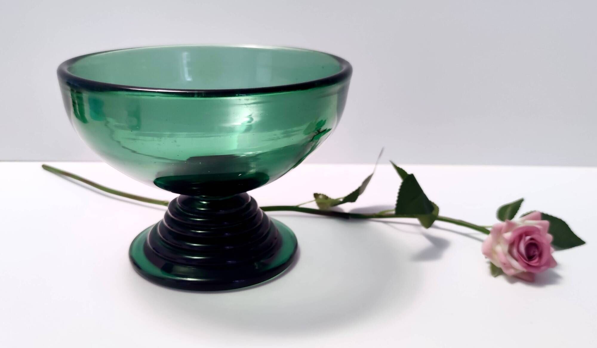 Hand Blown Green Glass Centerpiece / Bowl, Made in Empoli, Italy