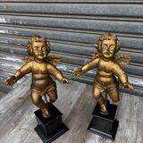 Pair of gilded cherubs on a Napoléon III base