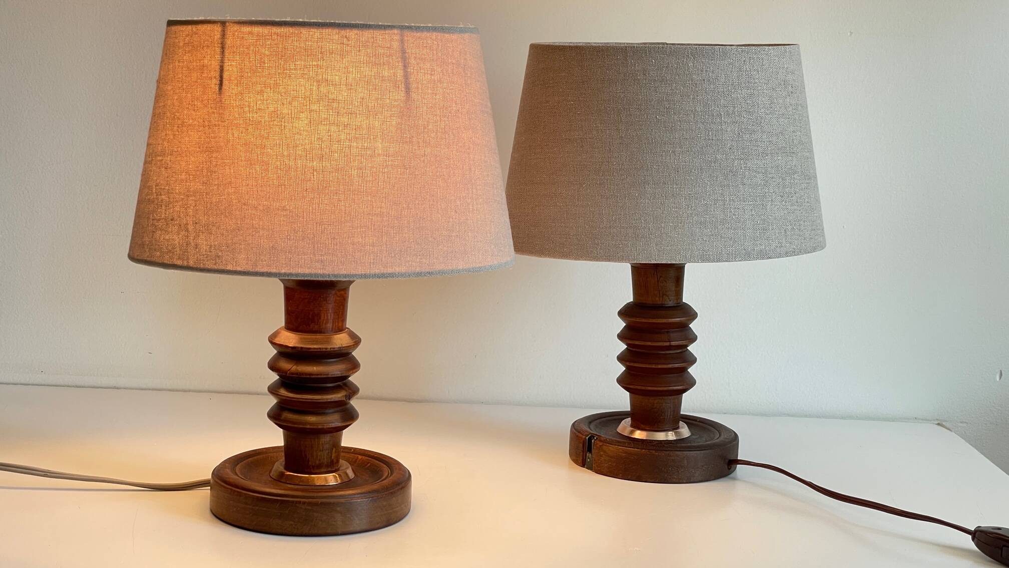 Pair of vintage wooden lamps