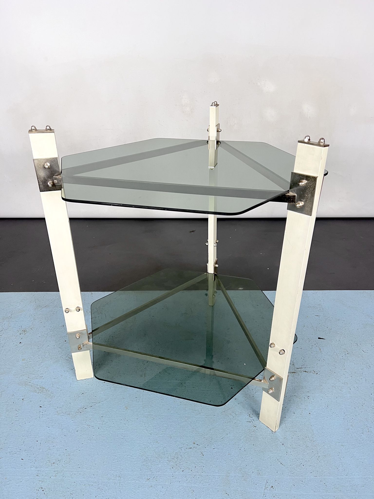 Vintage wood and smoked glass side tablep, Italy 1970s