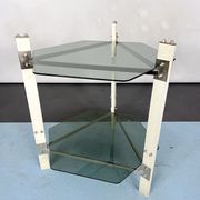 Vintage wood and smoked glass side tablep, Italy 1970s
