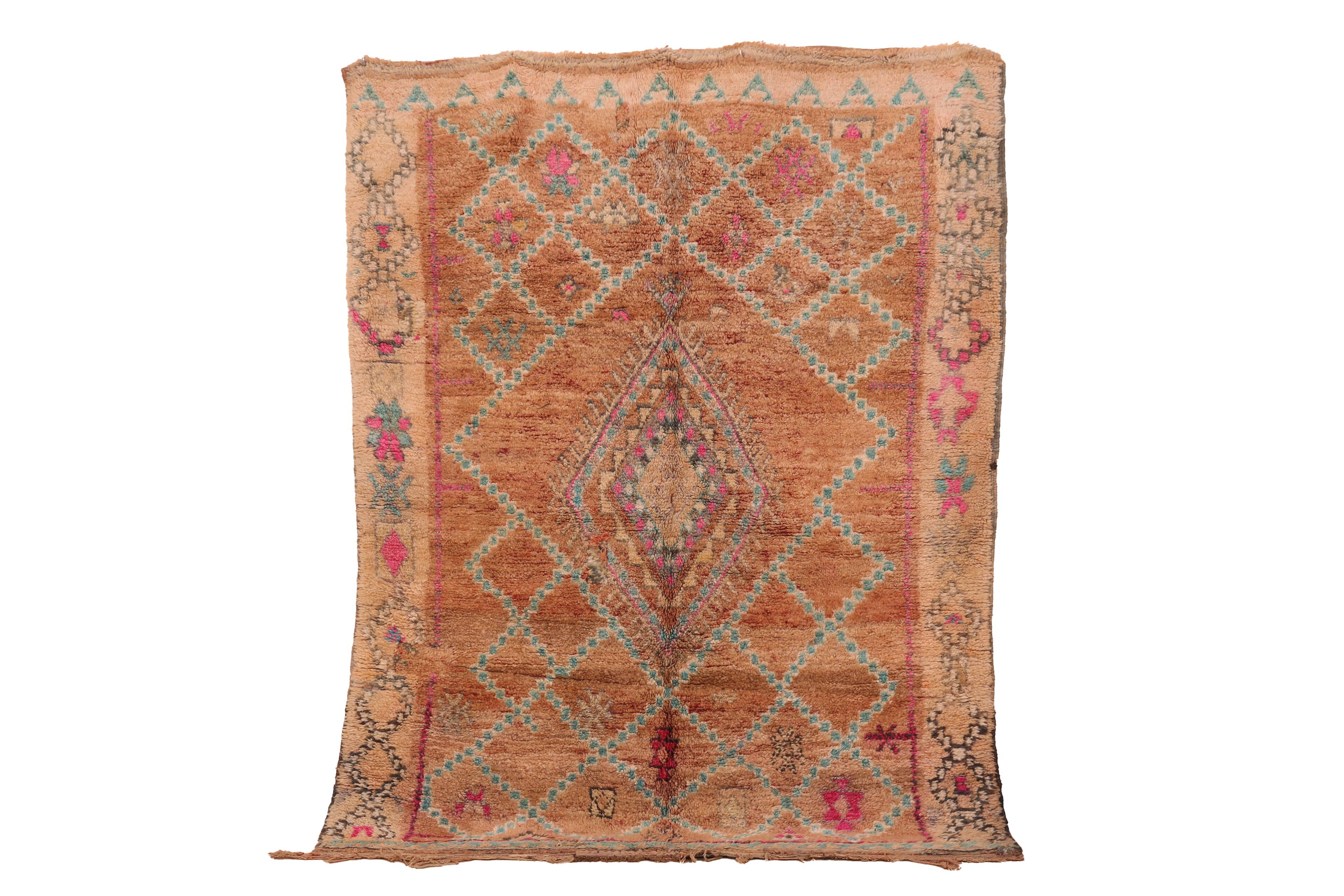 Peach Vintage Moroccan Rug 170 x 230 cm, Berber Wool Rug, Handmade Boho Rug