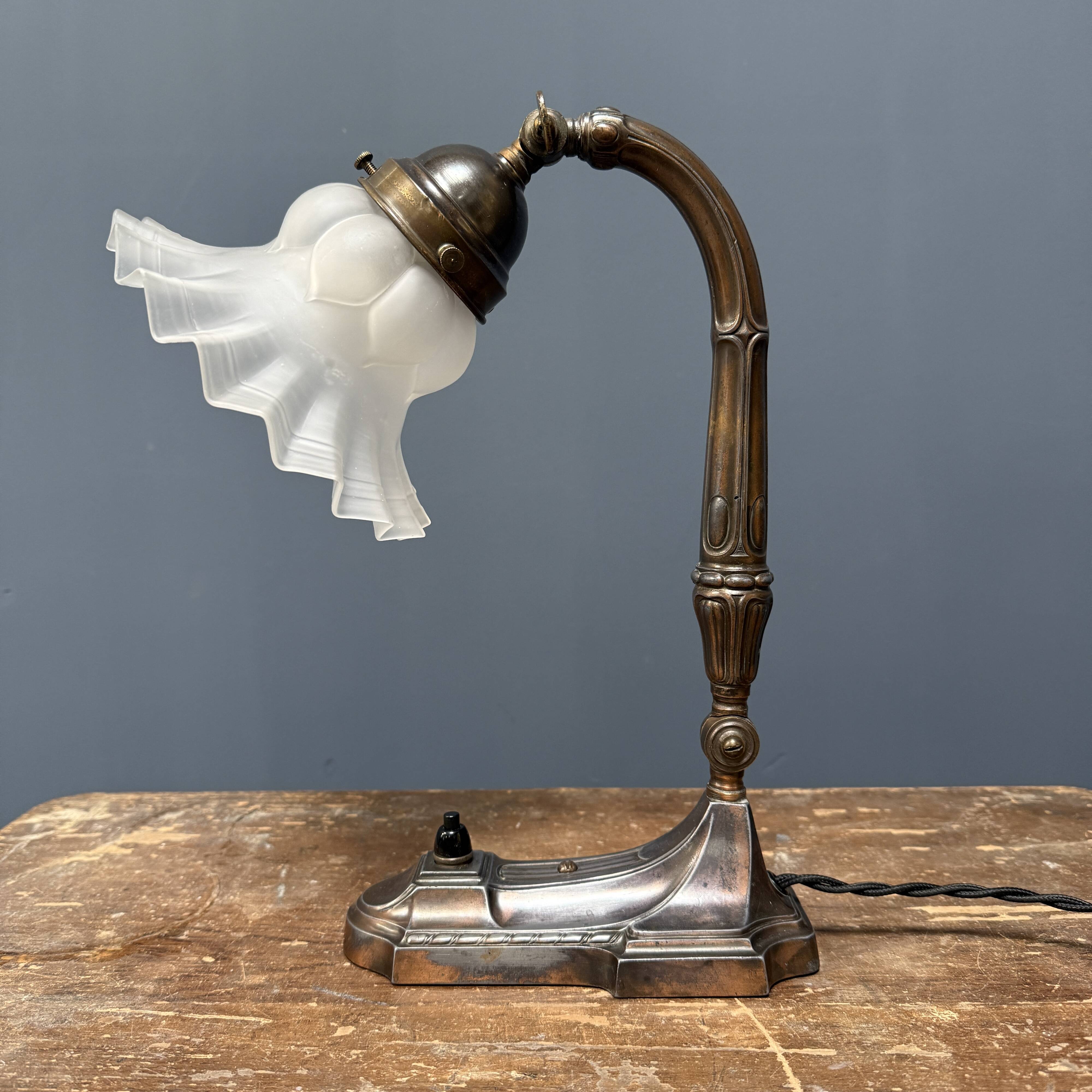 Antique art nouveau table lamp with frosted glass shade