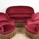 Sofa and pair of toad armchairs in red velvet.